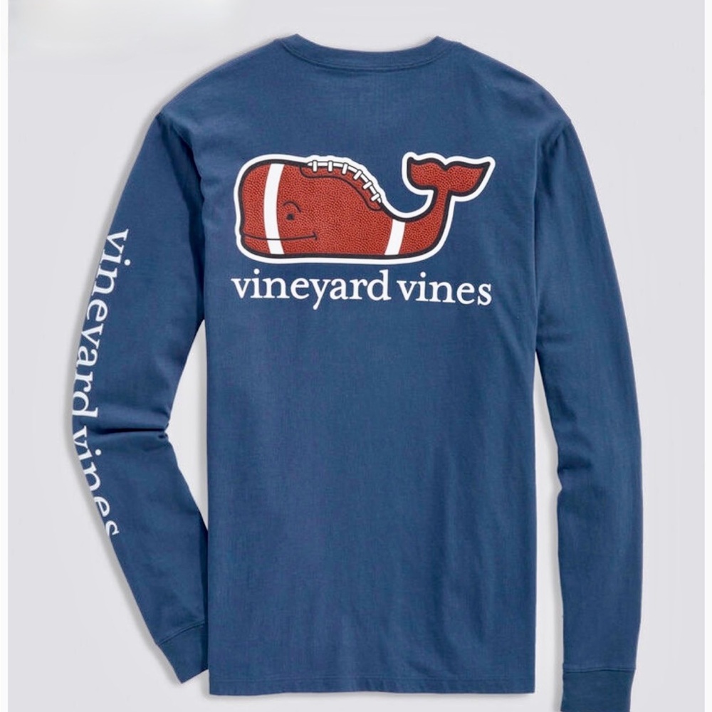 Vineyard Vines Women’s Long Sleeve Blue Football Blue Whale Graphic Tee